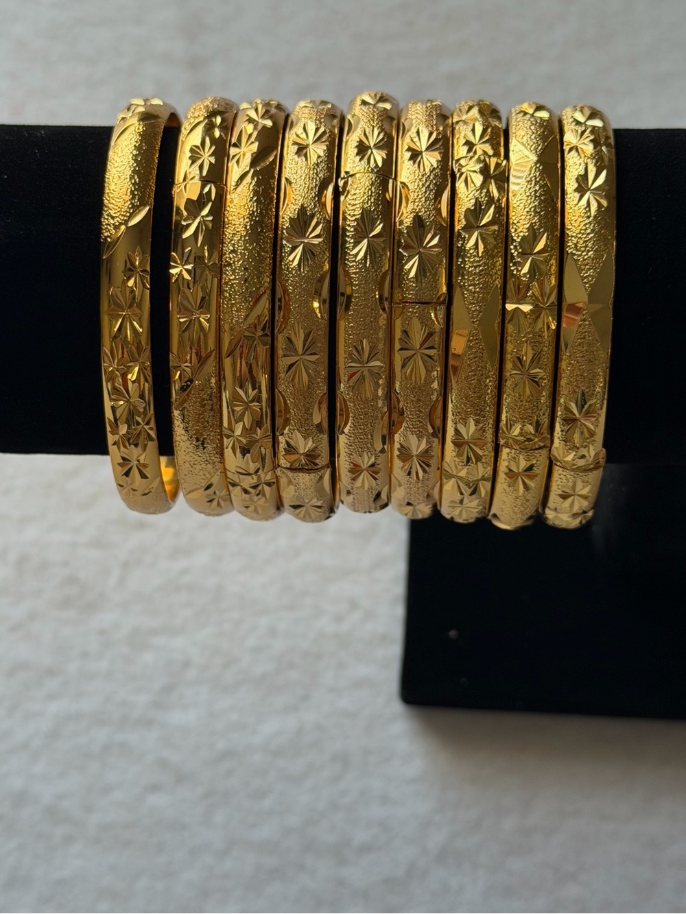 Gold Floral Engraved Bangle Set - Women Jewelry